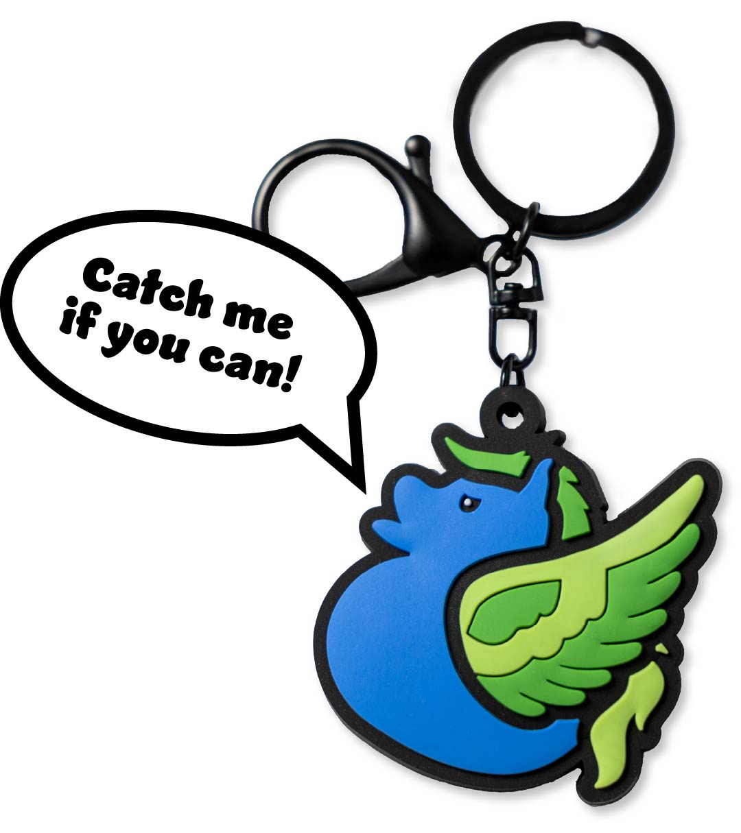 Blue Green Flying Horse Duck Galewing Keychain Message Bubble Catch Me if You Can!